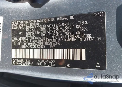 2008 Toyota Sienna Xle from USA, damaged, VIN 5TDZK22CX8S205905